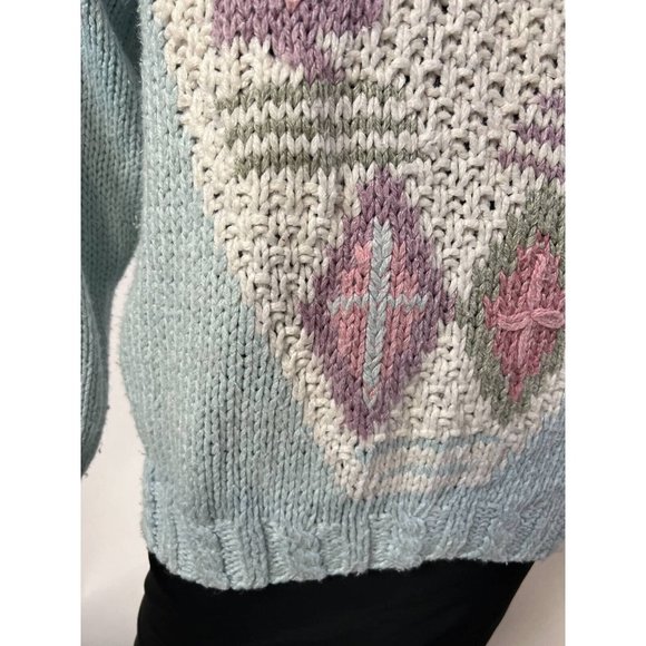 Vintage Huntington Ridge Womens Pullover Sweater Blue V Neck Chunky Hand Knit M - Picture 6 of 12